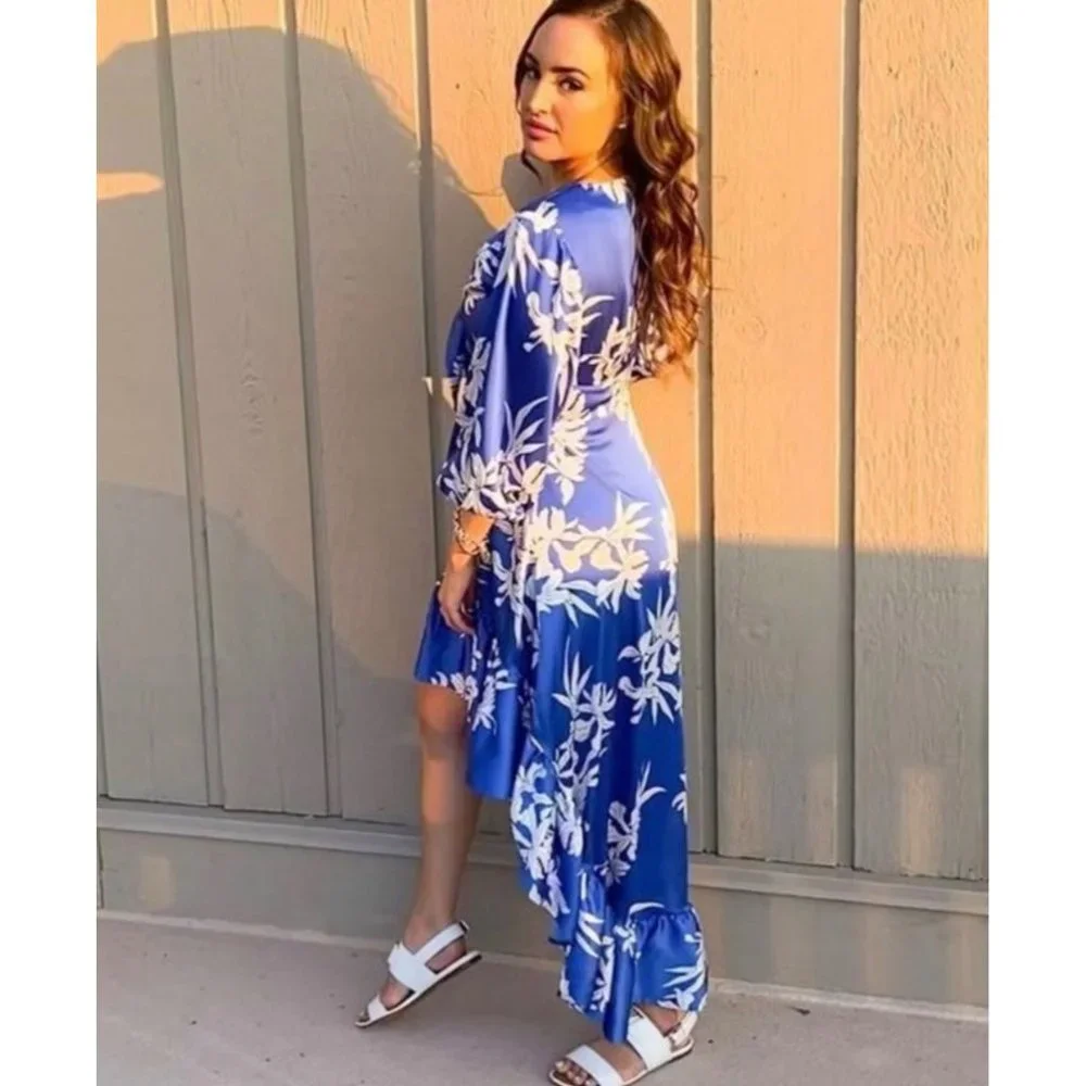 NWT ALEXIS for Target Blue Floral Tie-Front High-Low Dress Medium - Picture 6 of 16